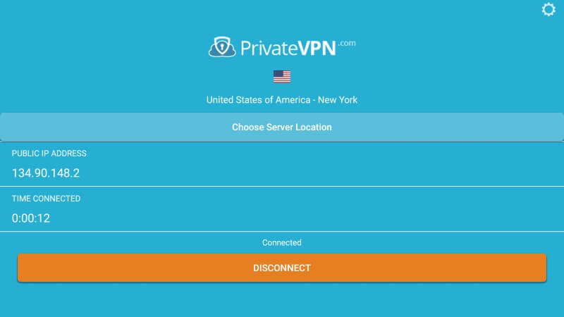 PrivateVPN conectado al servidor de EE. UU.